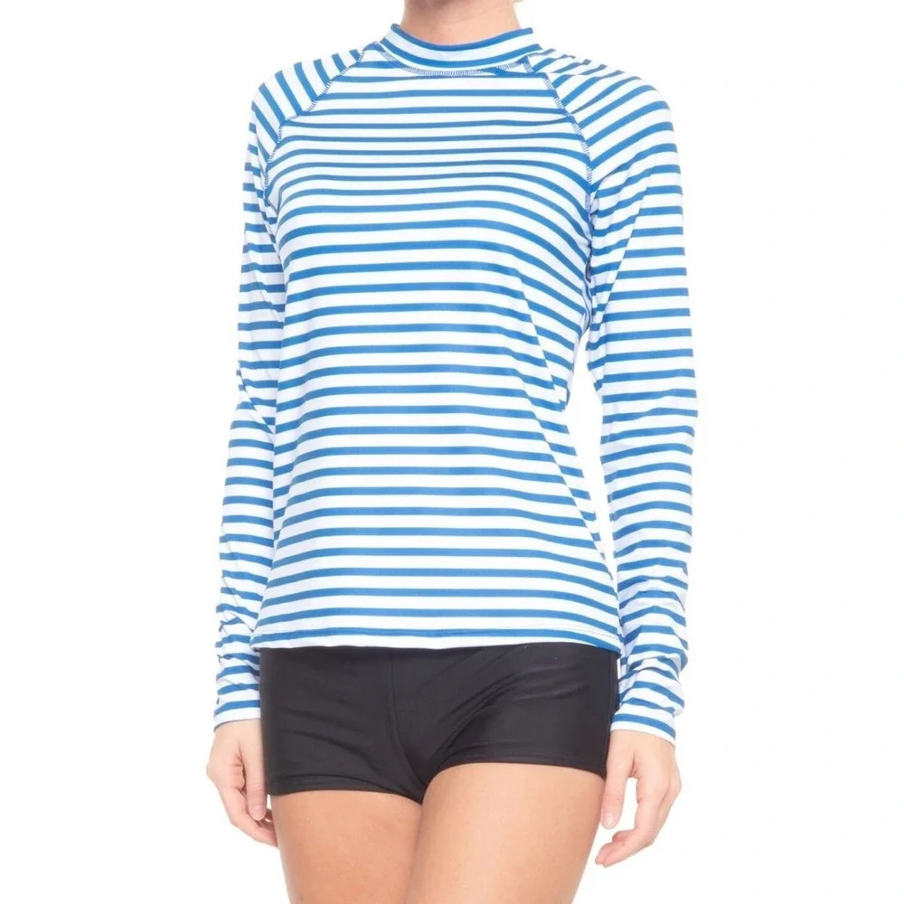 NWT CABANA LIFE Road Map RashGuard UPF 50+ Stripped Blue Top XL